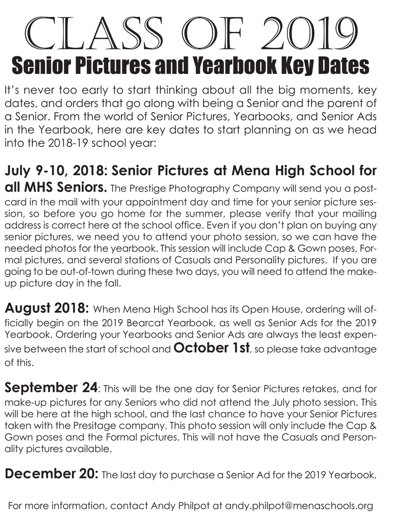 Key Dates for 2019 Seniors