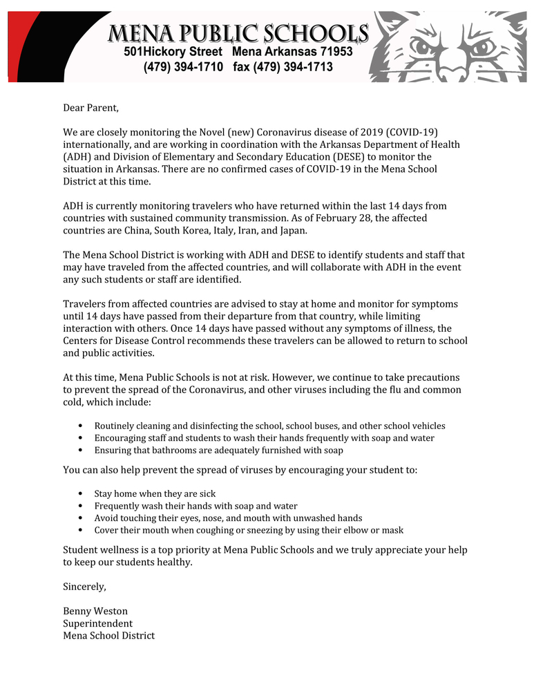 A message from Mena Public School Superintendent Benny Weston!